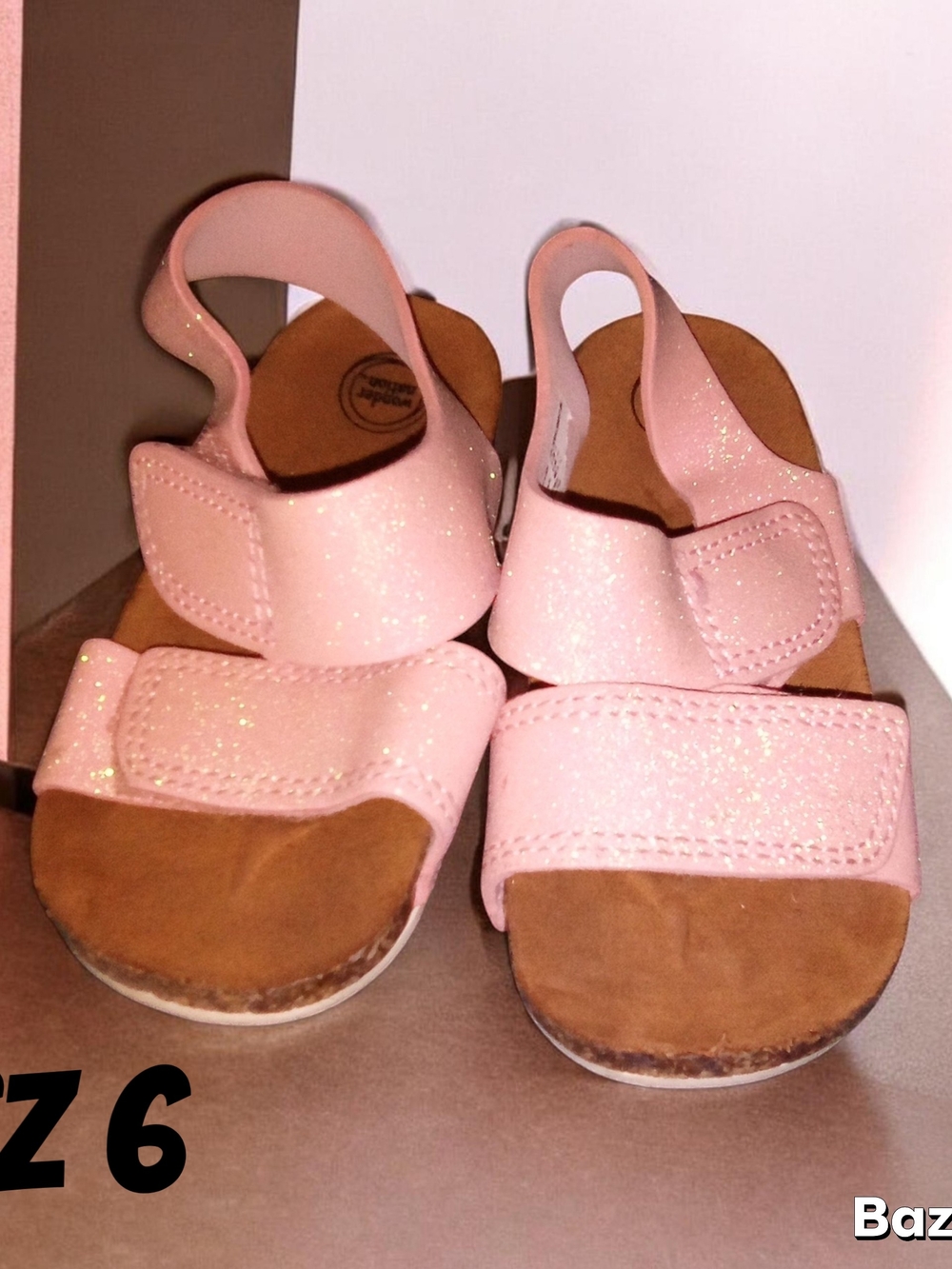 Kids Pink Glitter Velcro Sandals